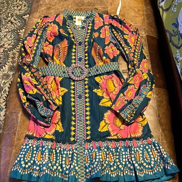 Farm Rio Ainika sparkle teal puff sleeve mini dress - Picture 5 of 7